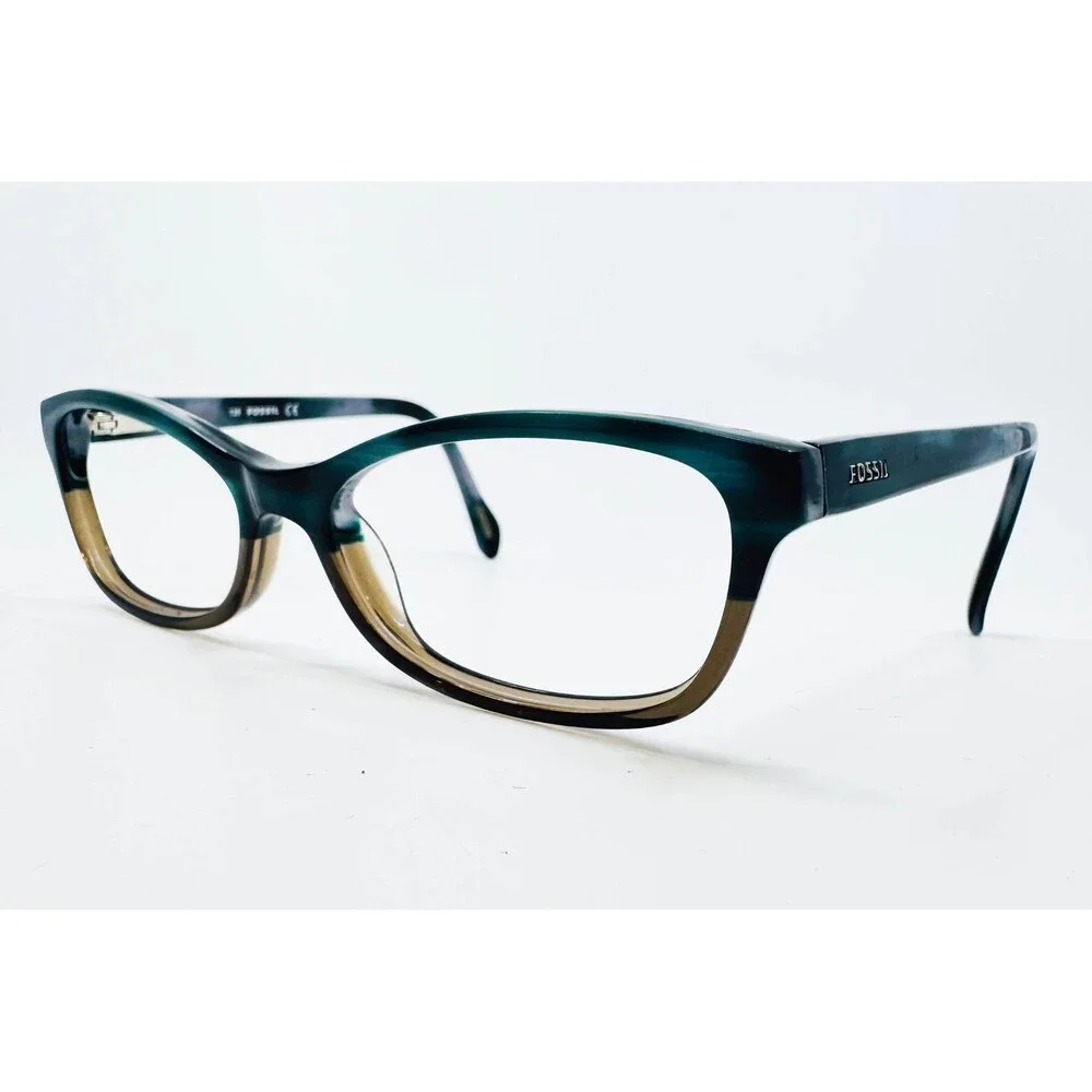 Fossil Corrin Eyeglasses Womens Teal Brown Cat Eye Frames RA5 135 52-16-135